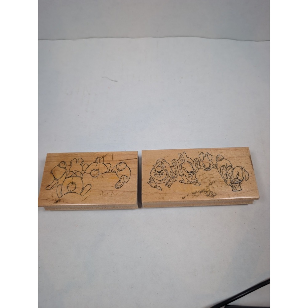 Wood Mounted Rubber Craft Stamps bundle rabbits front and back spring easter